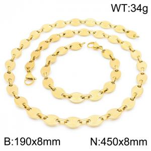 8mm=19cm，45cm=Fashion design stainless steel pressure point pig nose chain women's luxury chain aureate jewelry sets - KS192381-Z