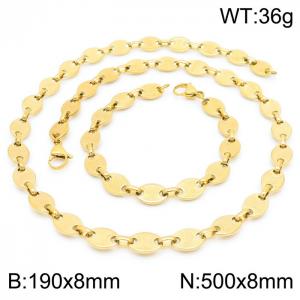 8mm=19cm，50cm=Fashion design stainless steel pressure point pig nose chain women's luxury chain aureate jewelry sets - KS192382-Z