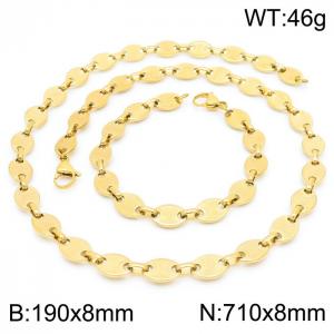 8mm=19cm，71cm=Fashion design stainless steel pressure point pig nose chain women's luxury chain aureate jewelry sets - KS192386-Z