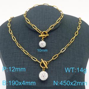 Hand make women's stainless steel thick link chain classic crystal ball jewelry sets - KS193252-Z