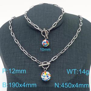 Hand make women's stainless steel thick link chain classic crystal ball jewelry sets - KS193253-Z