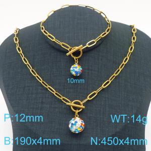 Hand make women's stainless steel thick link chain classic crystal ball jewelry sets - KS193254-Z