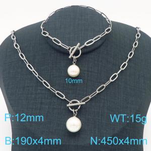 Hand make women's stainless steel thick link chain classic pearl ball  jewelry sets - KS193257-Z