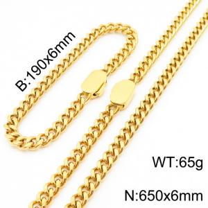 Personalized trend stainless steel Cuban chain neutral air flat buckle bracelet necklace set - KS197004-Z