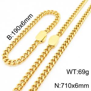 Personalized trend stainless steel Cuban chain neutral air flat buckle bracelet necklace set - KS197005-Z