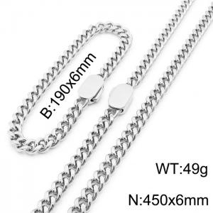 Personalized trend stainless steel Cuban chain neutral air flat buckle bracelet necklace set - KS197007-Z