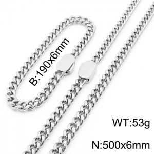 Personalized trend stainless steel Cuban chain neutral air flat buckle bracelet necklace set - KS197008-Z