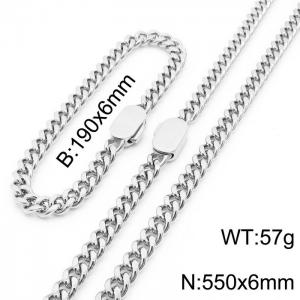 Personalized trend stainless steel Cuban chain neutral air flat buckle bracelet necklace set - KS197009-Z
