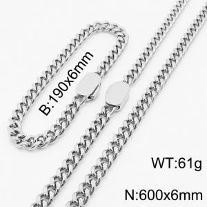 Personalized trend stainless steel Cuban chain neutral air flat buckle bracelet necklace set - KS197010-Z