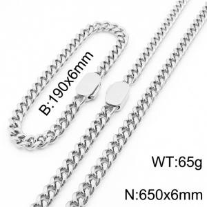 Personalized trend stainless steel Cuban chain neutral air flat buckle bracelet necklace set - KS197011-Z