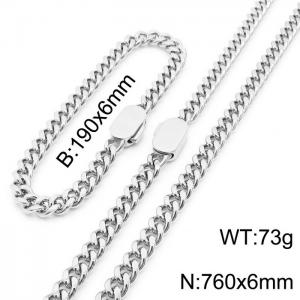 Personalized trend stainless steel Cuban chain neutral air flat buckle bracelet necklace set - KS197013-Z