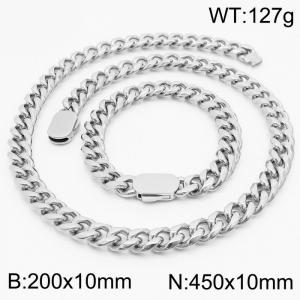 Fashion Silver Color Stainless Steel Cuban Link Chain Necklace & Bracelets For Men Jewelry Set - KS197035-Z