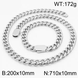 Fashion Silver Color Stainless Steel Cuban Link Chain Necklace & Bracelets For Men Jewelry Set - KS197040-Z