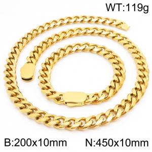 Fashion Gold Color Stainless Steel Cuban Link Chain Necklace & Bracelets For Men Jewelry Set - KS197042-Z