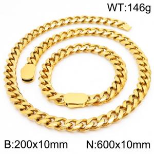 Fashion Gold Color Stainless Steel Cuban Link Chain Necklace & Bracelets For Men Jewelry Set - KS197045-Z