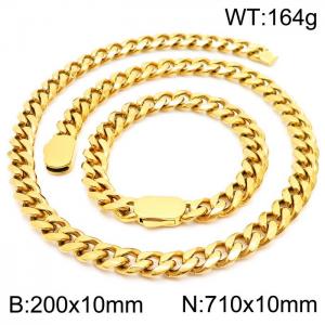 Fashion Gold Color Stainless Steel Cuban Link Chain Necklace & Bracelets For Men Jewelry Set - KS197047-Z