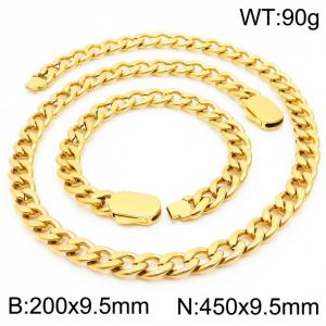 Classic Gold Color 316L Stainless Steel Cuban Link Chain Jewelry Sets For Men Necklace Bracelets - KS197056-Z