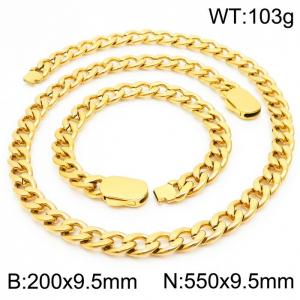 Classic Gold Color 316L Stainless Steel Cuban Link Chain Jewelry Sets For Men Necklace Bracelets - KS197058-Z