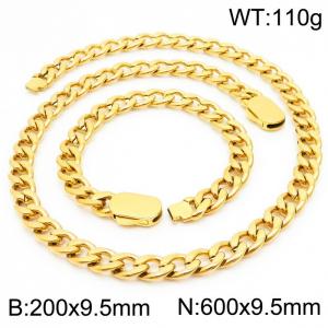 Classic Gold Color 316L Stainless Steel Cuban Link Chain Jewelry Sets For Men Necklace Bracelets - KS197059-Z