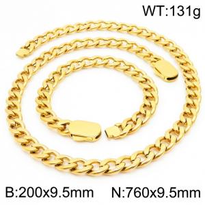 Classic Gold Color 316L Stainless Steel Cuban Link Chain Jewelry Sets For Men Necklace Bracelets - KS197061-Z