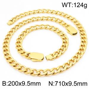Classic Gold Color 316L Stainless Steel Cuban Link Chain Jewelry Sets For Men Necklace Bracelets - KS197062-Z