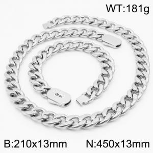 Heavy Stainless Steel Bracelets Necklace Cuban Link Chian Jewelry Sets For Men - KS197063-Z