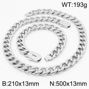 Heavy Stainless Steel Bracelets Necklace Cuban Link Chian Jewelry Sets For Men - KS197064-Z