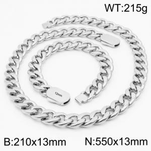 Heavy Stainless Steel Bracelets Necklace Cuban Link Chian Jewelry Sets For Men - KS197065-Z