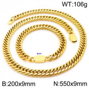 Gold Color Bracelets Necklace For Men Stainless Steel Cuban Link Chain Jewelry Sets - KS197156-Z