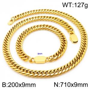 Gold Color Bracelets Necklace For Men Stainless Steel Cuban Link Chain Jewelry Sets - KS197159-Z