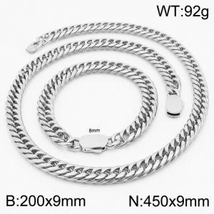 Fashion Silver Color Bracelets Necklace For Men Stainless Steel Cuban Link Chain Jewelry Sets - KS197161-Z