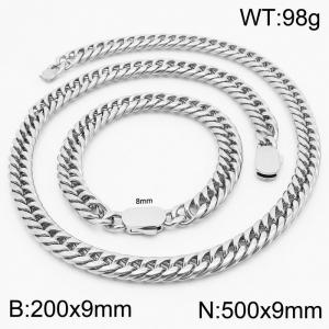 Fashion Silver Color Bracelets Necklace For Men Stainless Steel Cuban Link Chain Jewelry Sets - KS197162-Z