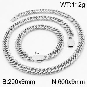 Fashion Silver Color Bracelets Necklace For Men Stainless Steel Cuban Link Chain Jewelry Sets - KS197163-Z