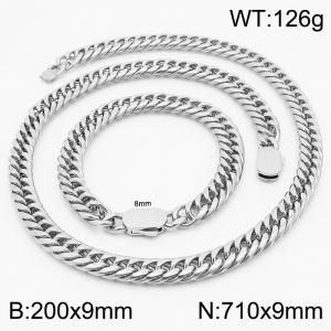 Fashion Silver Color Bracelets Necklace For Men Stainless Steel Cuban Link Chain Jewelry Sets - KS197165-Z
