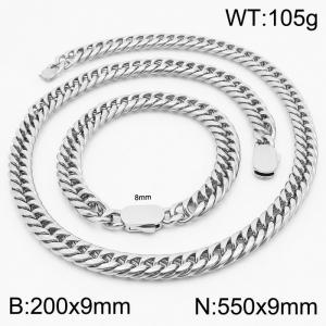 Fashion Silver Color Bracelets Necklace For Men Stainless Steel Cuban Link Chain Jewelry Sets - KS197167-Z