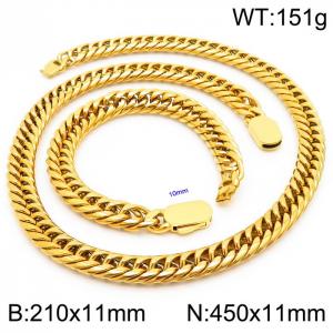 Classic Gold Color Bracelets Necklace For Men 316L Stainless Steel Cuban Link Chain Jewelry Sets - KS197168-Z
