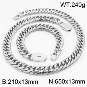 Silver Color Bracelets Necklace For Men 316L Stainless Steel Cuban Link Chain Jewelry Sets - KS197186-Z