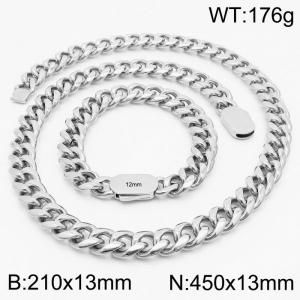 Trendy Silver Color Bracelets Necklace For Men Stainless Steel Cuban Link Chain Jewelry Sets - KS197189-Z