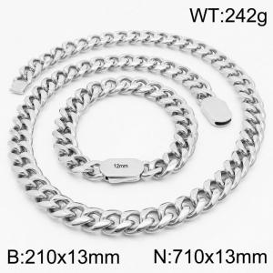 Trendy Silver Color Bracelets Necklace For Men Stainless Steel Cuban Link Chain Jewelry Sets - KS197194-Z