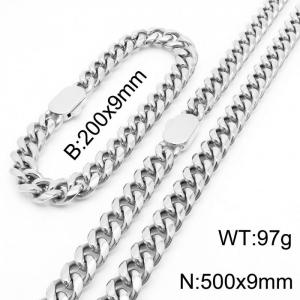 Trendy Heavy Cool Men Bracelet Necklace Stainless Steel Cuban Link Chain Jewelry Sets For Male - KS197231-Z