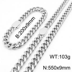 Trendy Heavy Cool Men Bracelet Necklace Stainless Steel Cuban Link Chain Jewelry Sets For Male - KS197232-Z
