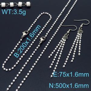 Fashion simple white interbead chain women's bracelet necklace earrings accessories three-piece set - KS197376-Z