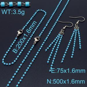 Fashion simple blue interbead chain women's bracelet necklace earrings accessories three-piece set - KS197377-Z
