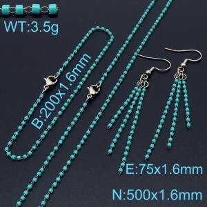 Fashion simple green interbead chain women's bracelet necklace earrings accessories three-piece set - KS197380-Z