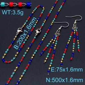Fashion simple colorful interbead chain women's bracelet necklace earrings accessories three-piece set - KS197381-Z