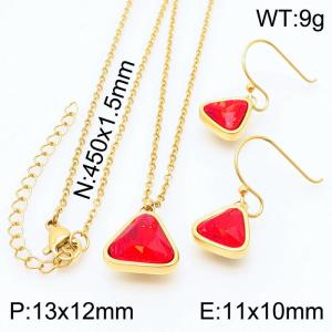 Gold-Plating Triangle Women Pendant Necklace&Earing Red Color - KS197404-K