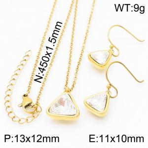 Gold-Plating Triangle Women Pendant Necklace&Earing Silver Color - KS197405-K