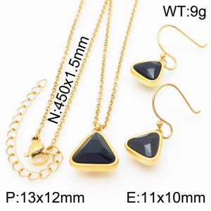 Gold-Plating Triangle Women Pendant Necklace&Earing Black Color - KS197406-K
