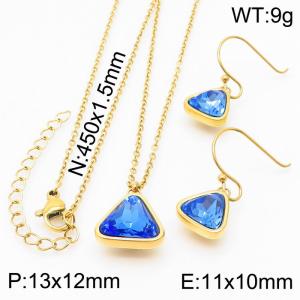 Gold-Plating Triangle Women Pendant Necklace&Earing Blue Color - KS197408-K