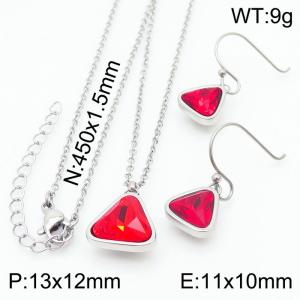 Plating Triangle Women Pendant Necklace&Earing Red Color - KS197409-K